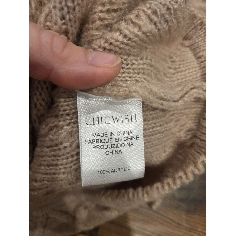 Chicwish Bobble Knit Sweater Womens Beige Textured Pom Pom Balloon Sleeve - Picture 5 of 14